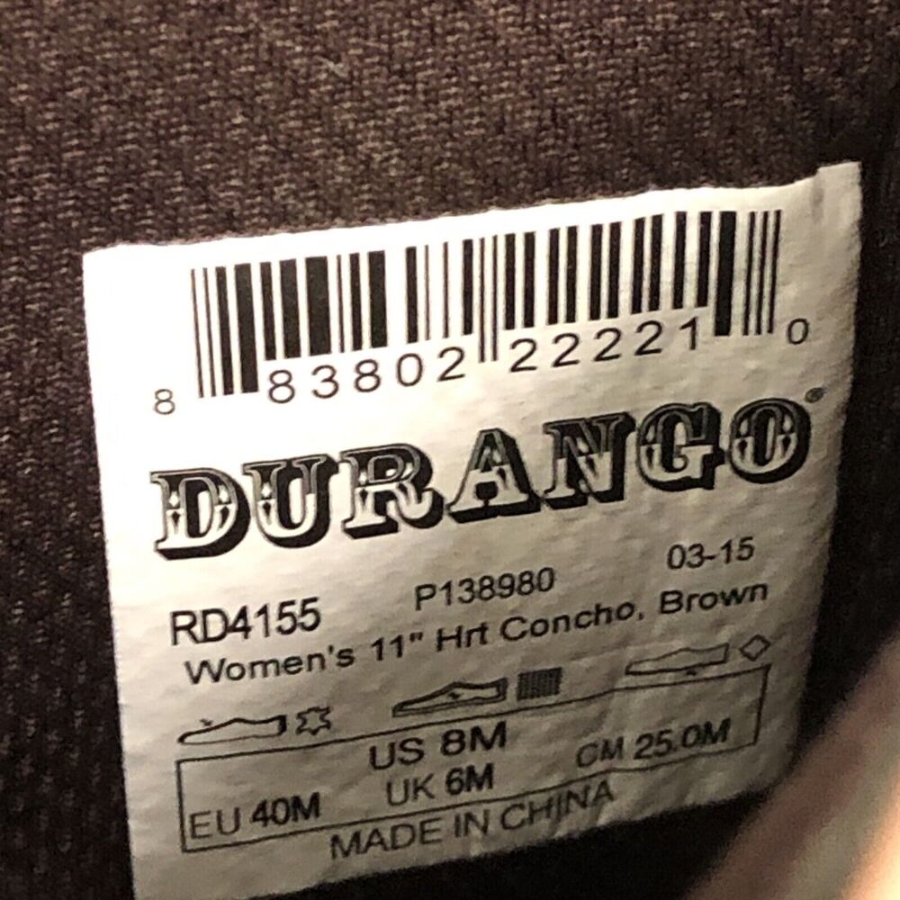 Durango Crush Distressed 11" Heart Concho Women's Size 8M Western Boots RD4155 - Picture 9 of 14